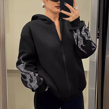 Load image into Gallery viewer, Street Trend Flame Rhinestone Loose Zip up