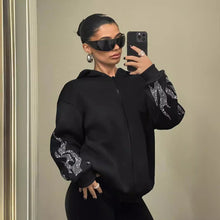 Load image into Gallery viewer, Street Trend Flame Rhinestone Loose Zip up