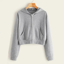 Load image into Gallery viewer, Draw String Zip Up Cropped Hoodie