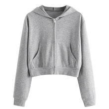 Load image into Gallery viewer, Draw String Zip Up Cropped Hoodie