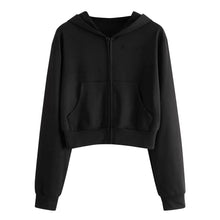 Load image into Gallery viewer, Draw String Zip Up Cropped Hoodie