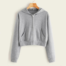 Load image into Gallery viewer, Draw String Zip Up Cropped Hoodie