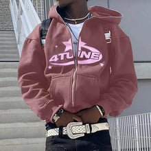 Load image into Gallery viewer, Zip Up Y2k 4tune Letter Print Hoodie