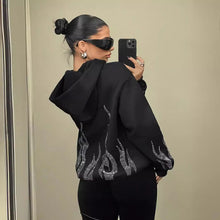 Load image into Gallery viewer, Street Trend Flame Rhinestone Loose Zip up