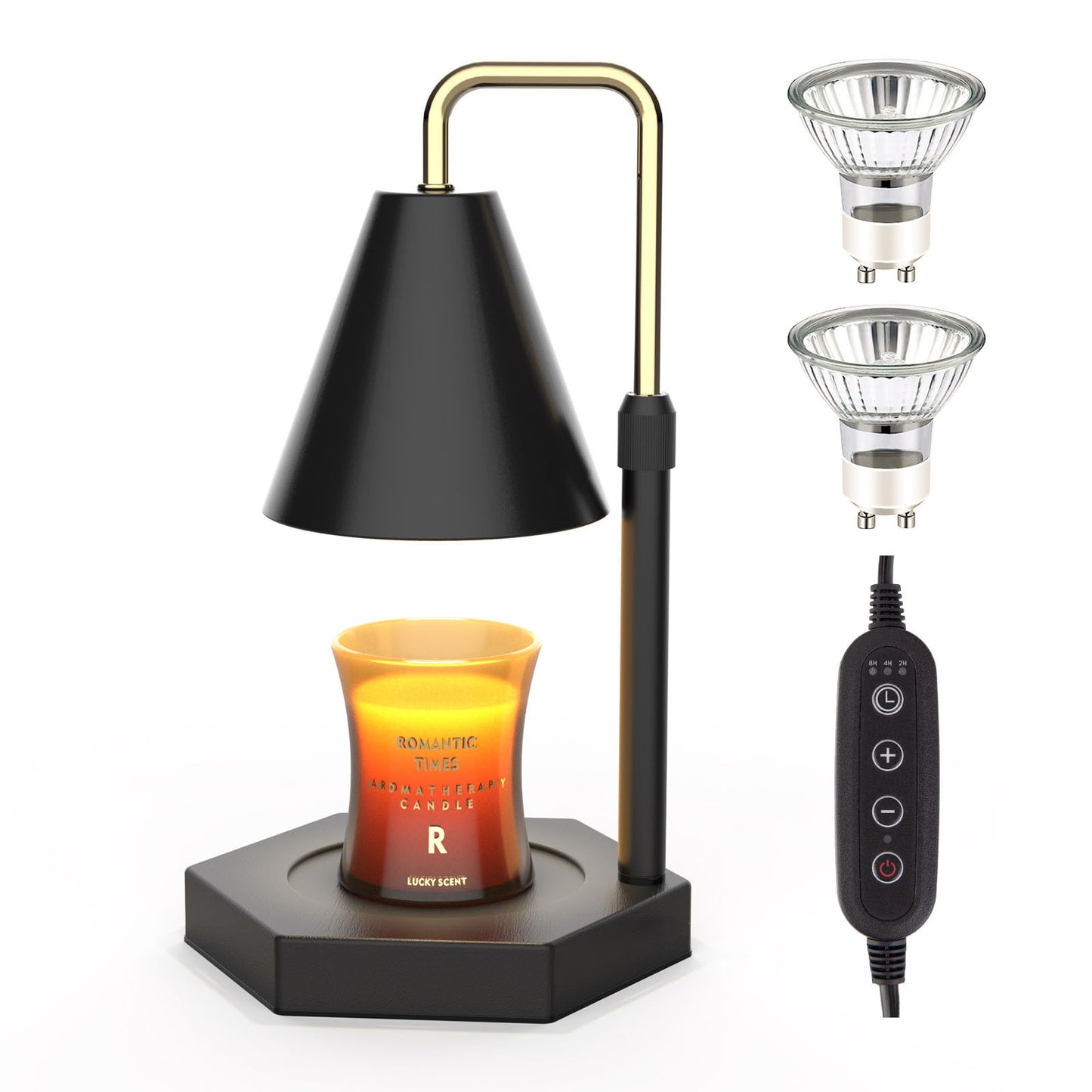 RAINBEAN Candle Warmer Lamp With Timer  Adjustable Height Electric Dimmable With 2 Bulbs Wax Melt