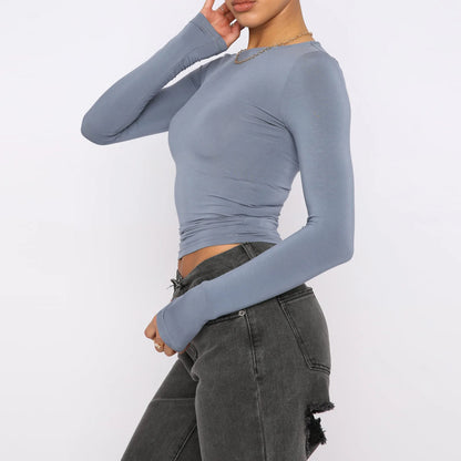 Slim Long-sleeved Pullovers Tops Casual Fit Shirt