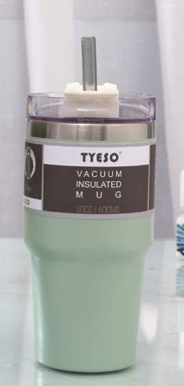 TYESO Stainless Steel with Lid and Straw for Water, Iced Tea or Coffee