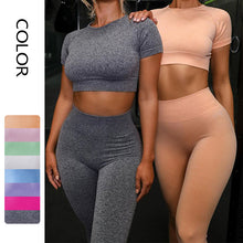 Load image into Gallery viewer, Seamless Yoga Sport Fitness Set Running Leggings with Short Sleeve Tops
