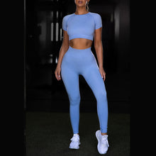 Load image into Gallery viewer, Seamless Yoga Sport Fitness Set Running Leggings with Short Sleeve Tops
