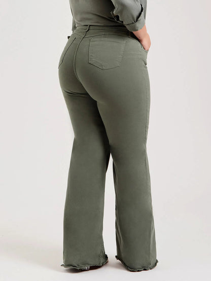 Slim Fit Stretch Solid Color Frayed Flared Fashion Pants