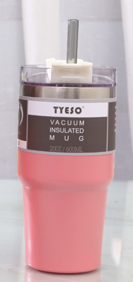 TYESO Stainless Steel with Lid and Straw for Water, Iced Tea or Coffee