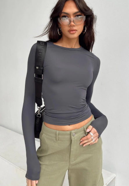 Slim Long-sleeved Pullovers Tops Casual Fit Shirt